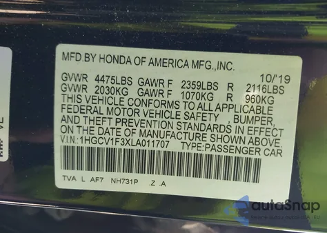 2020 Honda Accord Sport из США, поврежденный, VIN 1HGCV1F3XLA011707